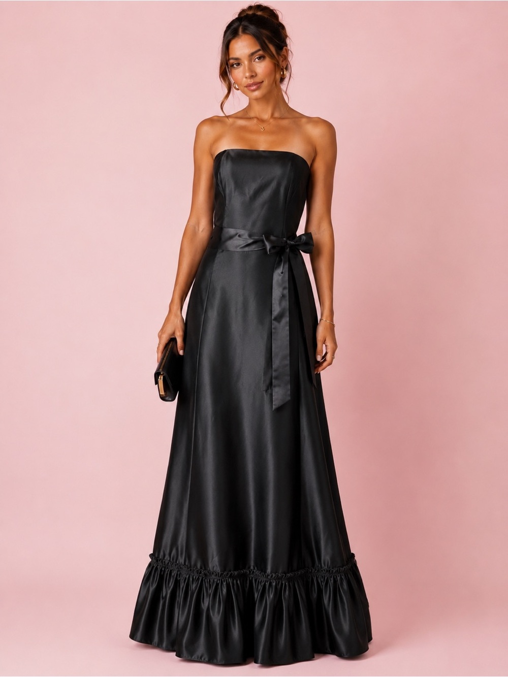 Vintage Jessica McClintock for Gunne Sax Black Satin Strapless Maxi Gown Formal